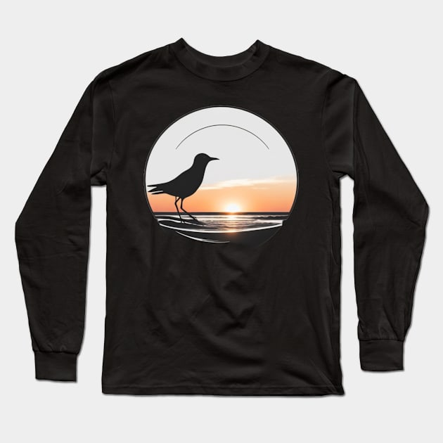 Life's a Beach - Bird in the Sunset (Black Background) Long Sleeve T-Shirt by Thompson Prints